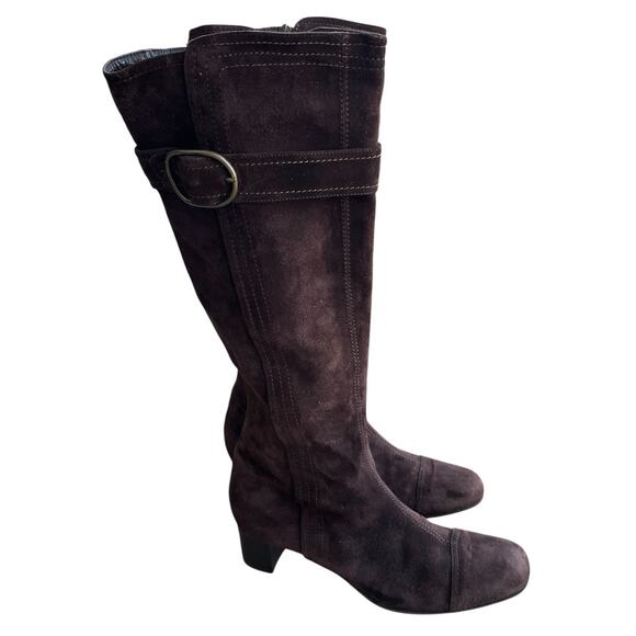 Cole Haan Boots Women Size 8.5 B Brown Suede Buckle Waterproof Heeled Knee Boots - Picture 5 of 16